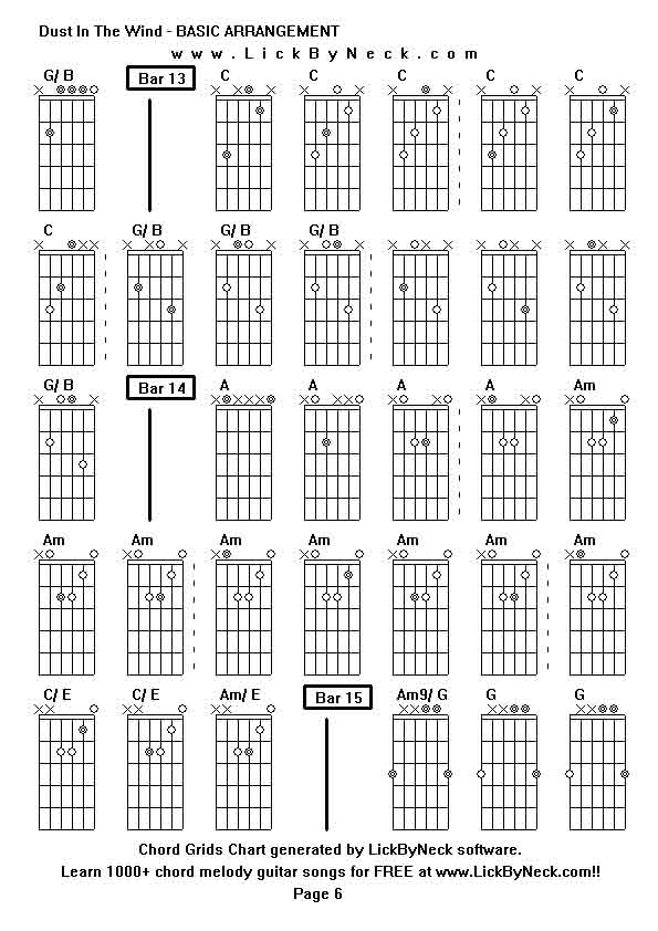 Chord Grids Chart of chord melody fingerstyle guitar song-Dust In The Wind - BASIC ARRANGEMENT,generated by LickByNeck software.